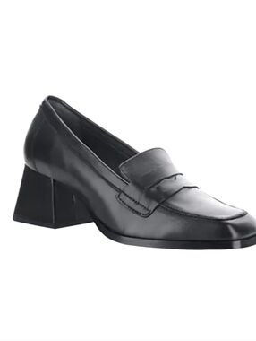 NEW! BOS. & CO. Ama Black Leather Heeled Penny Loafers 40=9/9.5.